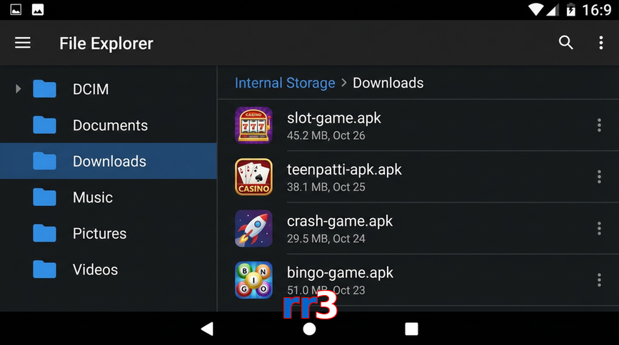 Main screen of Rr3 gameapk page for PK players
